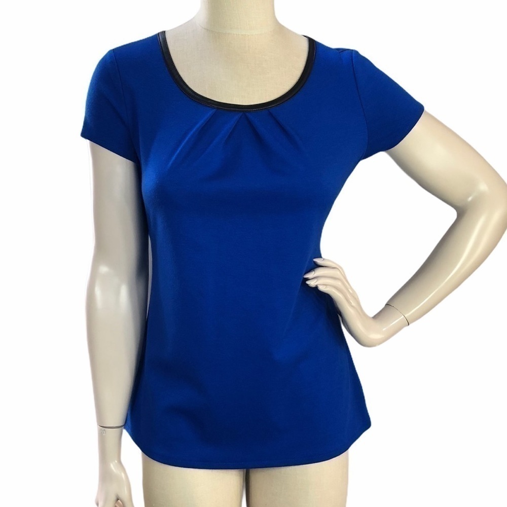 MERONA Zipper Back Faux Leather Trim Top Women’s S